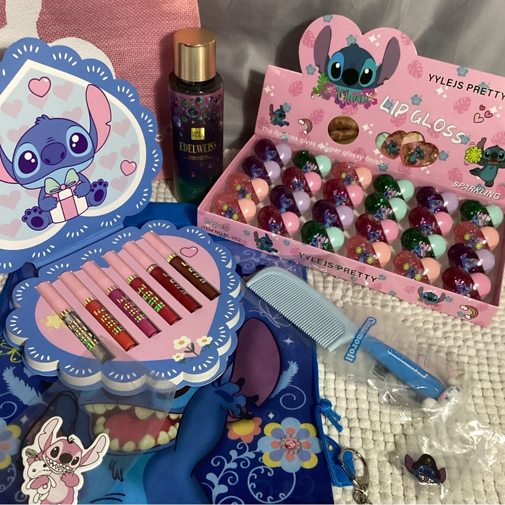 LARGE Stitch Themed Gift Set Take 2- Keychains, Lip Gloss, Hair, Office MORE